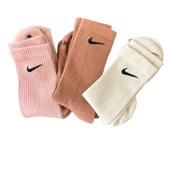 Nike Ribbed Socks Trio in Pink, Tan, and Cream - Picture 1 of 2